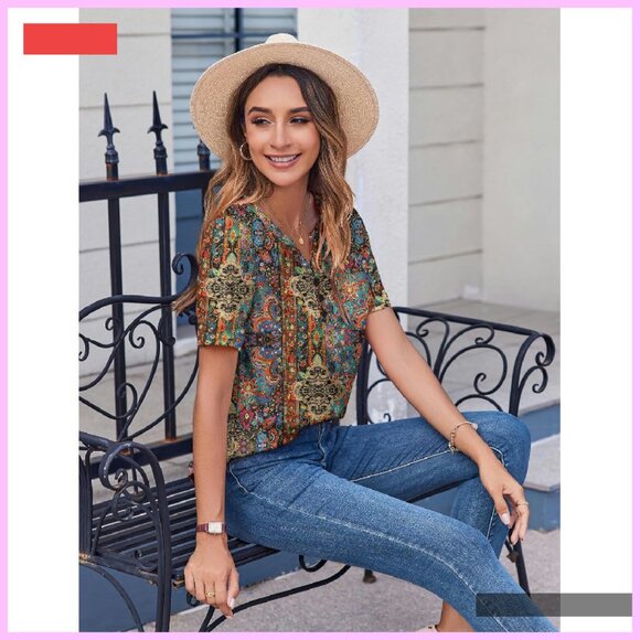 Short Sleeve V Neck Blouse Business Casual Work Top - Picture 4 of 4